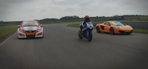 McLaren-MP4-12C-vs-Honda-Civic-BTCC-racer-vs-Honda-Fireblade-British-Superbike 2